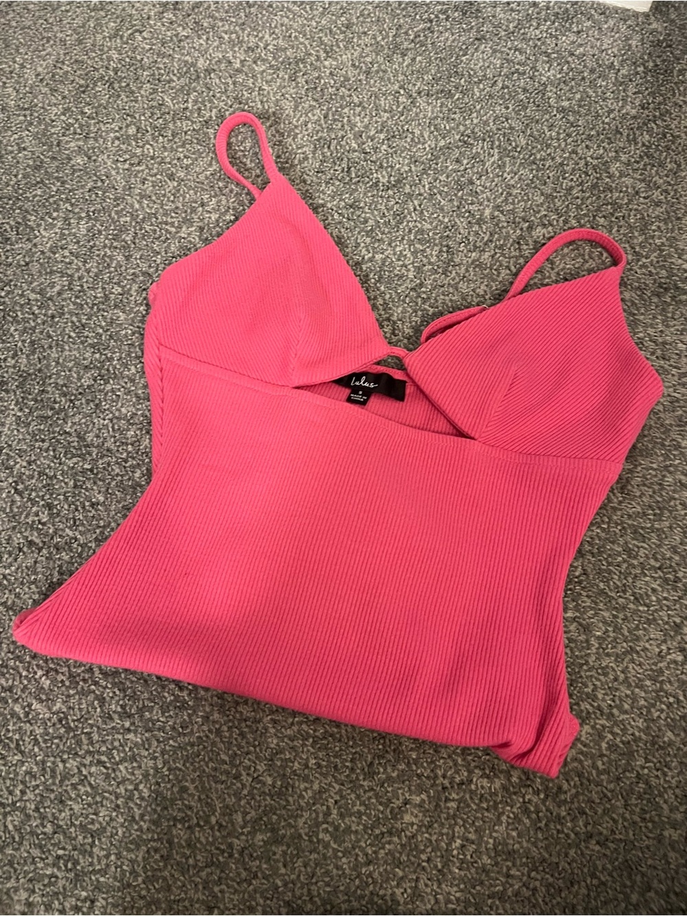 Lulu's Bright Pink Ribbed Spaghetti Strap Bodysuit